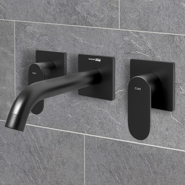 фото Смеситель для раковины wasserkraft elbe 7445, двухрычажный излив 183 мм, черный