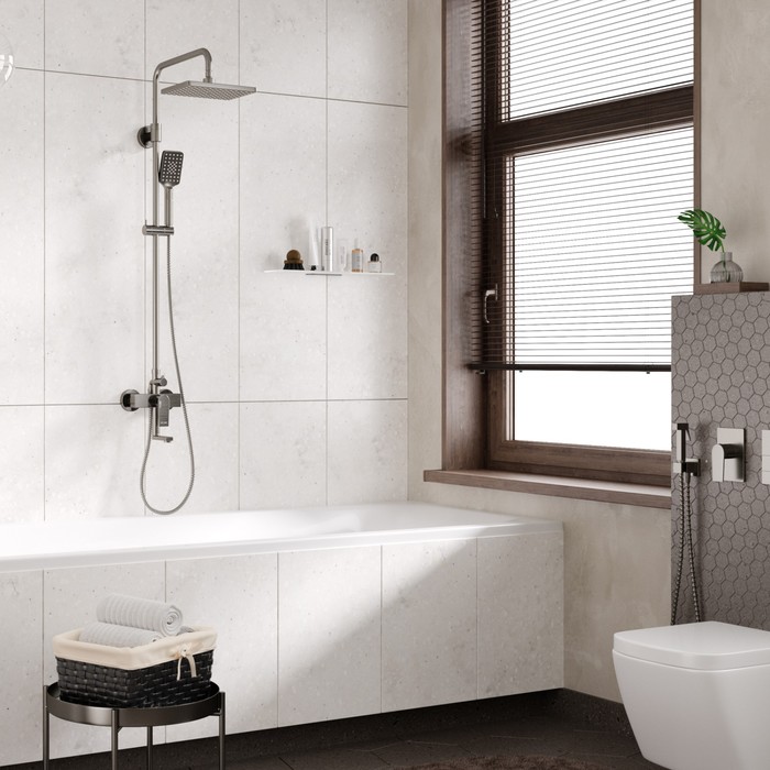 фото Душевая система wasserkraft a16701, смеситель, лейка, стойка, верхний душ, оружейная сталь