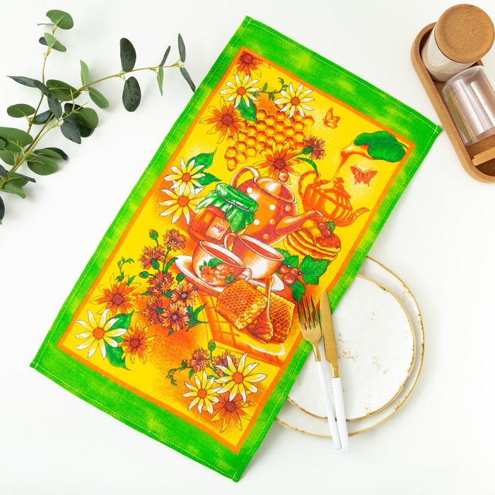 Полотенце вафельное «Чаепитие» 35х60 см, зеленый МИКС, 10 шт