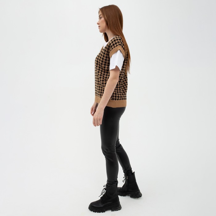 фото Жилет женский, цвет кофе, чёрная гусиная лапка, размер xl