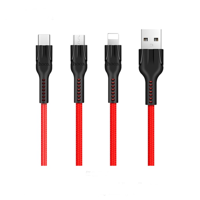Кабель 3-в-1 Hoco U31, USB - Lightning/microUSB/Type-C ,2.4 А, 1.2 м, оплетка нейлон,красный
Кабель 3-в-1 Hoco U31, USB - Lightning/microUSB/Type-C ,2.4 А, 1.2 м, оплетка нейлон,красный