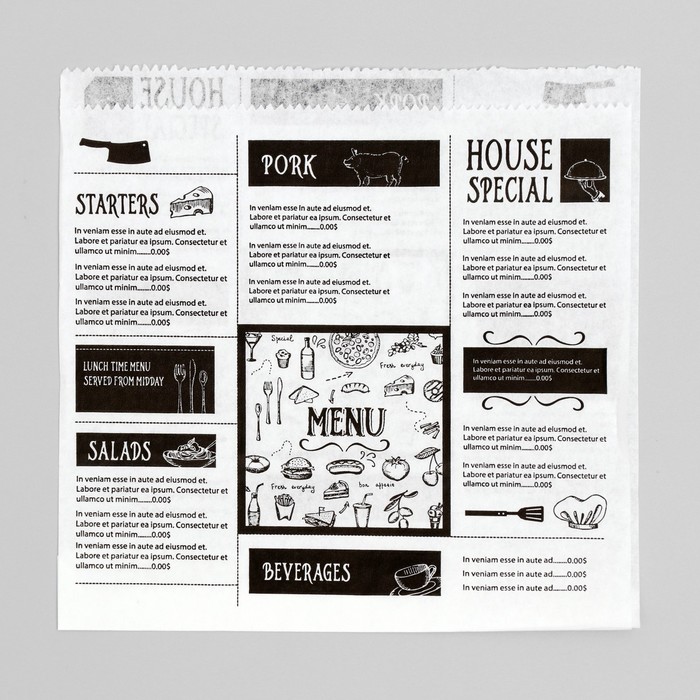 Уголок "Меню", жиростойкая бумага, 15 х 15 см
Уголок "Меню", жиростойкая бумага, 15 х 15 см