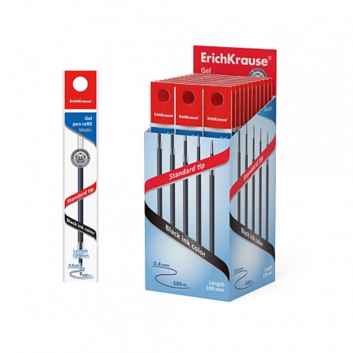 Стержень гелевый ErichKrause, узел 0.5 мм, длина 109 мм, для ручек R-301 Gel Matic и др., чернила чёрные
Стержень гелевый ErichKrause, узел 0.5 мм, длина 109 мм, для ручек R-301 Gel Matic и др., чернила чёрные