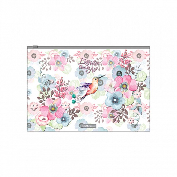 Папка-конверт на ZIP-молнии А4, 160 мкм, ErichKrause, Colibri, глянцевая, полупрозрачная, с принтом