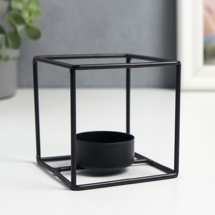 Подсвечник металл на 1 свечу "Лофт. Куб" чёрный 7,5х7,5х7,5 см