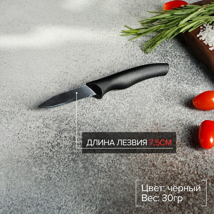 фото Нож для овощей доляна «грайм», лезвие 7,5 см, цвет чёрный