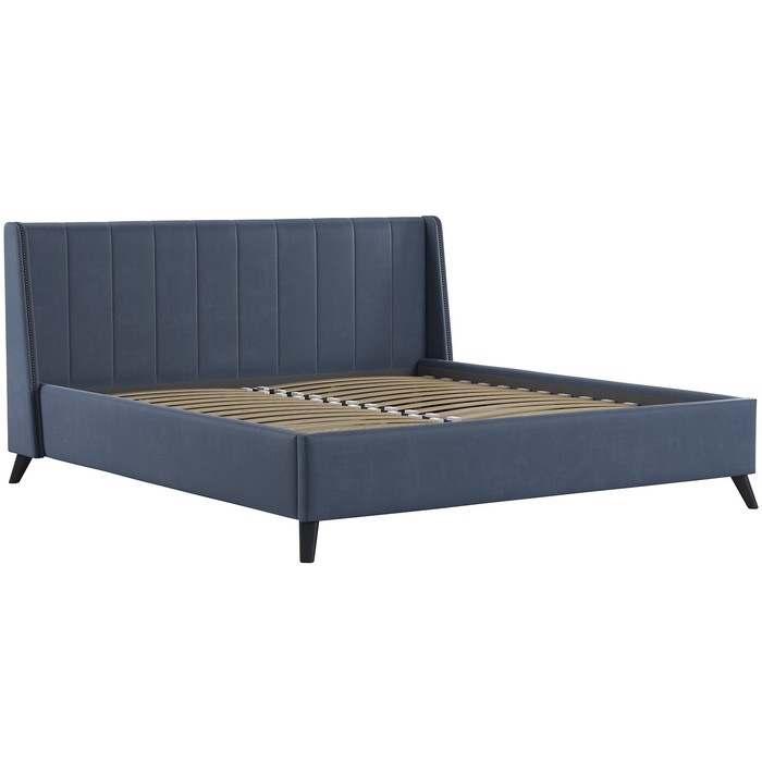 фото Кровать мелисса, 1800х2000, ортопедическое осн+пм, тори 83/серо-синий моби