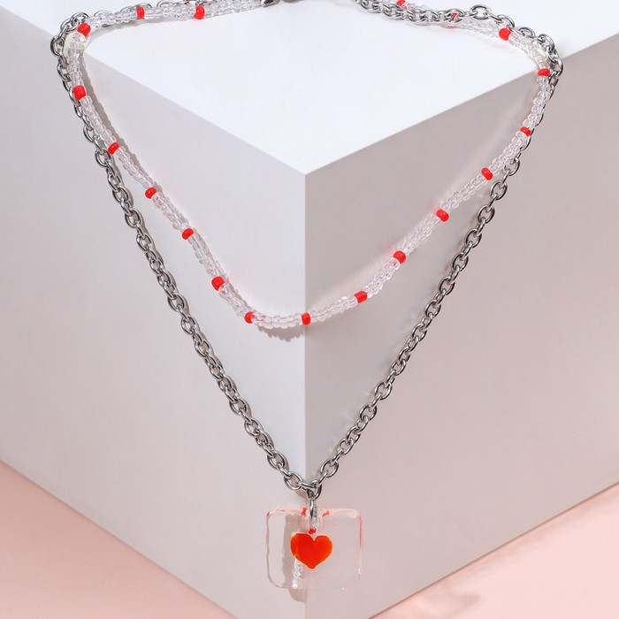 Колье "Цепь" сердечки, с бисером, цвет красно-белый в серебре
Колье "Цепь" сердечки, с бисером, цвет красно-белый в серебре