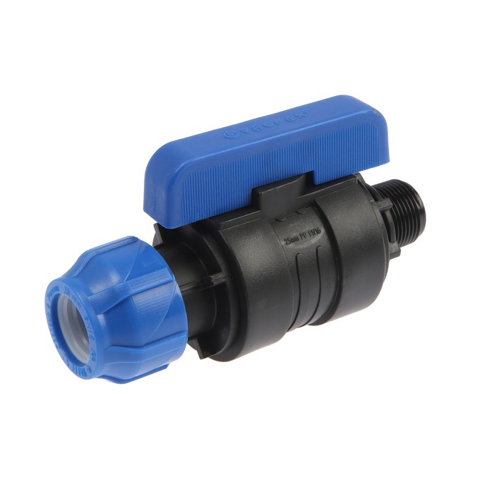 Кран шаровой ПНД Valfex, d=25 мм х 3/4", цанга/наружная резьба, разборный 
Кран шаровой ПНД Valfex, d=25 мм х 3/4", цанга/наружная резьба, разборный