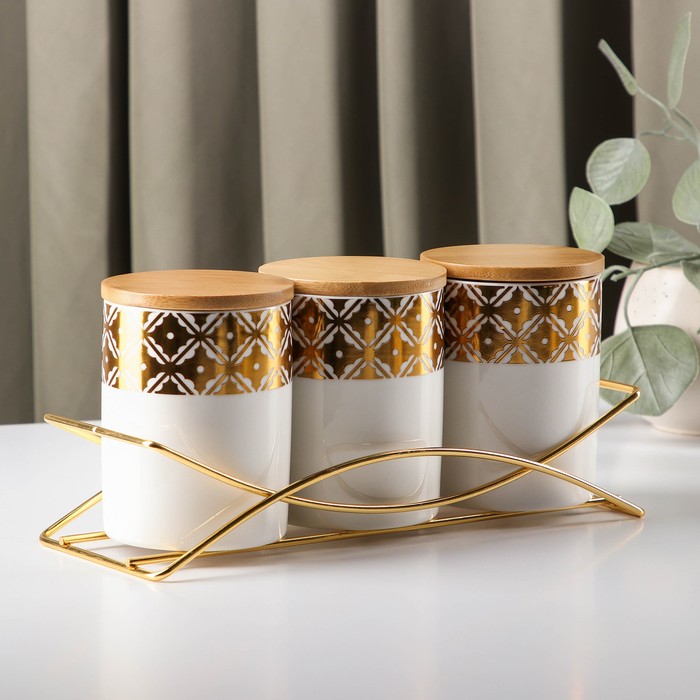 Набор банок для сыпучих продуктов «Богема», на металлической подставке, 3 шт
Набор банок для сыпучих продуктов «Богема», на металлической подставке, 3 шт