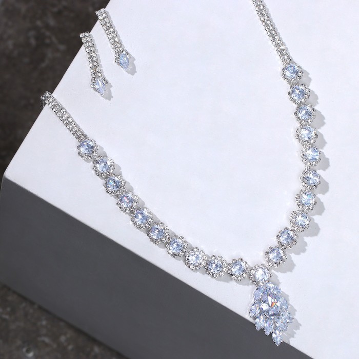 Набор 2 предмета: серьги, колье "Великолепный век" колосок с каплей, цвет белый в серебре