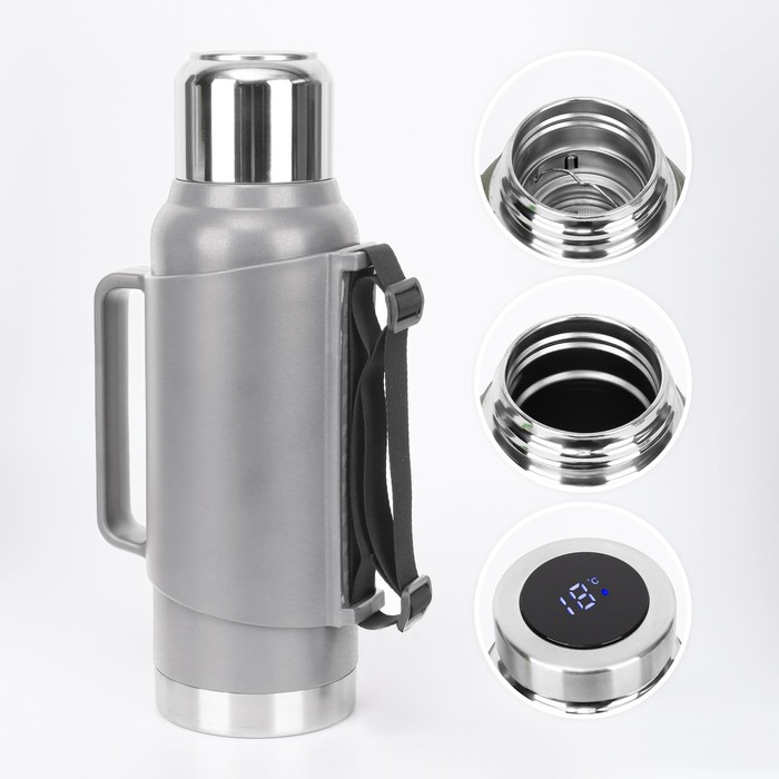 Термос "Мастер К" 1.2 л, с термометром, сохраняет тепло 48 ч, серый
Термос "Мастер К" 1.2 л, с термометром, сохраняет тепло 48 ч, серый