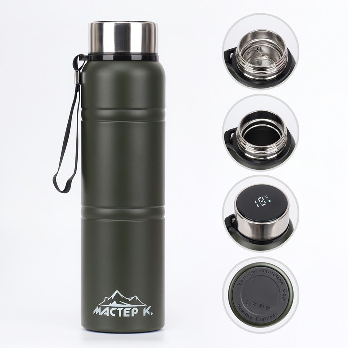 фото Термос, 1 л, warm, сохраняет тепло 24 ч, с ситечком, с датчиком температуры, зеленый take it easy