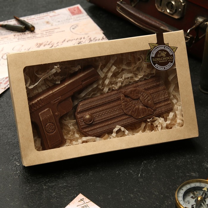 Набор шоколадных фигурок «Пистолет и Погон с поцелуем», 105 г
Набор шоколадных фигурок «Пистолет и Погон с поцелуем», 105 г