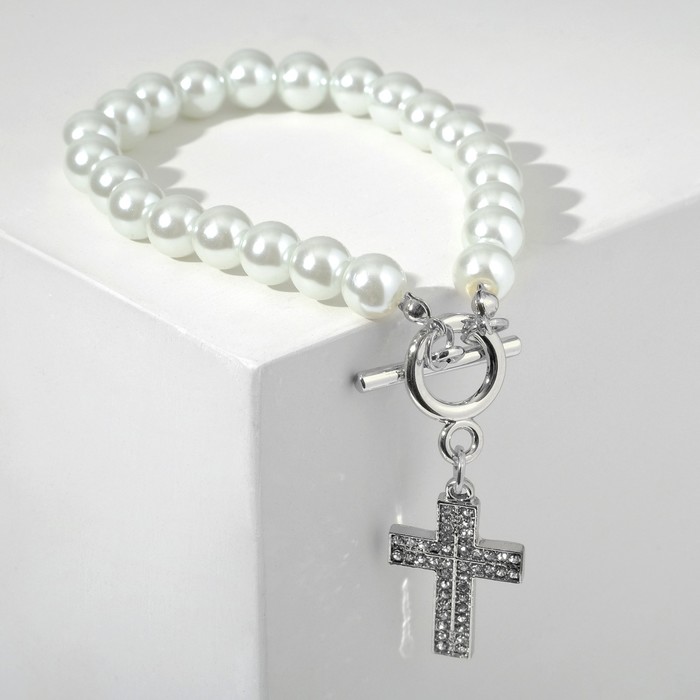 Браслет жемчуг "Крестик" с колечком, цвет белый в серебре
Браслет жемчуг "Крестик" с колечком, цвет белый в серебре