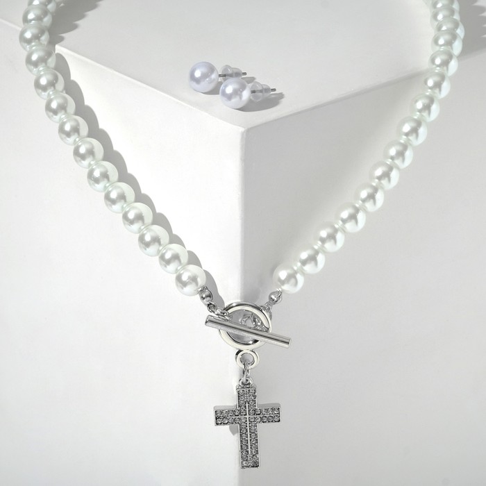 Колье с жемчугом "Крестик" с кольцом, цвет белый в серебре
Колье с жемчугом "Крестик" с кольцом, цвет белый в серебре