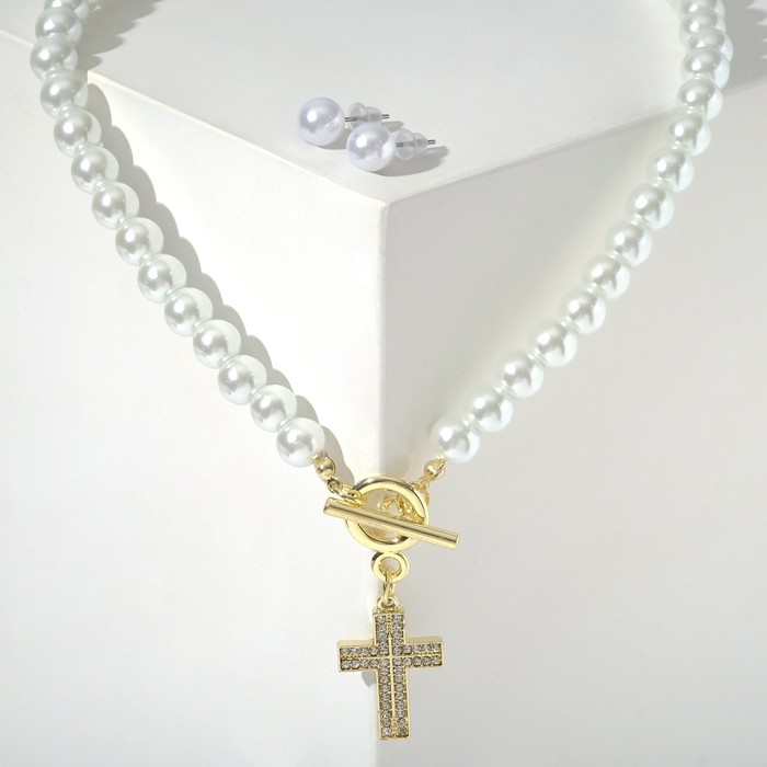 Колье с жемчугом "Крестик" с кольцом, цвет белый в золоте
Колье с жемчугом "Крестик" с кольцом, цвет белый в золоте