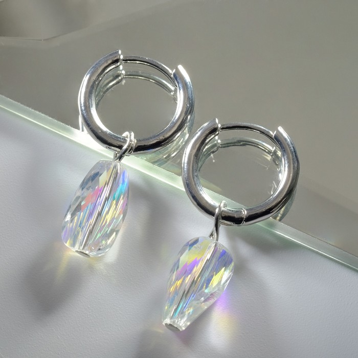 Серьги со съёмным элементом "Трансформер" овальный кристалл, цвет радужный в серебре 
Серьги со съёмным элементом "Трансформер" овальный кристалл, цвет радужный в серебре