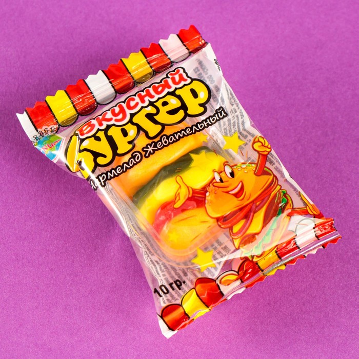 Мармелад жевательный "Вкусный бургер", 10 г
Мармелад жевательный "Вкусный бургер", 10 г