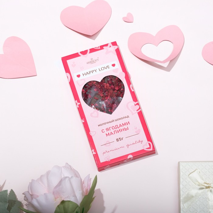 Шоколад молочный «Happy love», с ягодами малины, 85 г
Шоколад молочный «Happy love», с ягодами малины, 85 г