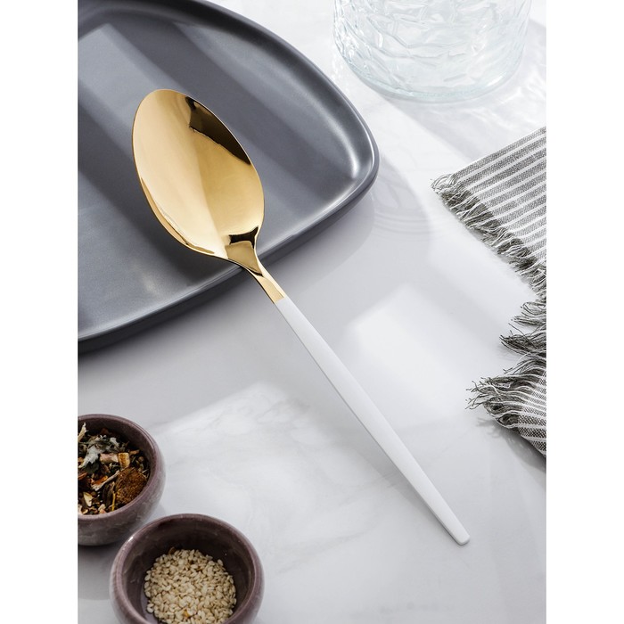 Ложка гарнирная из нержавеющей стали Magistro «Грэйс», h=27,5 см, цвет ручки белый, цвет головы золотой
Ложка гарнирная из нержавеющей стали Magistro «Грэйс», h=27,5 см, цвет ручки белый, цвет головы золотой