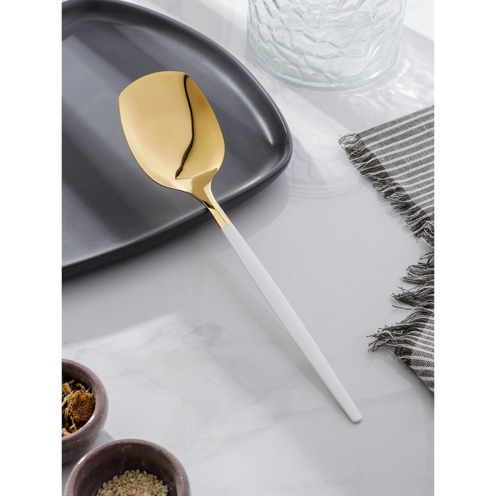 Лопатка из нержавеющей стали Magistro «Грэйс», h=26 см, цвет ручки белый, цвет головы золотой
Лопатка из нержавеющей стали Magistro «Грэйс», h=26 см, цвет ручки белый, цвет головы золотой