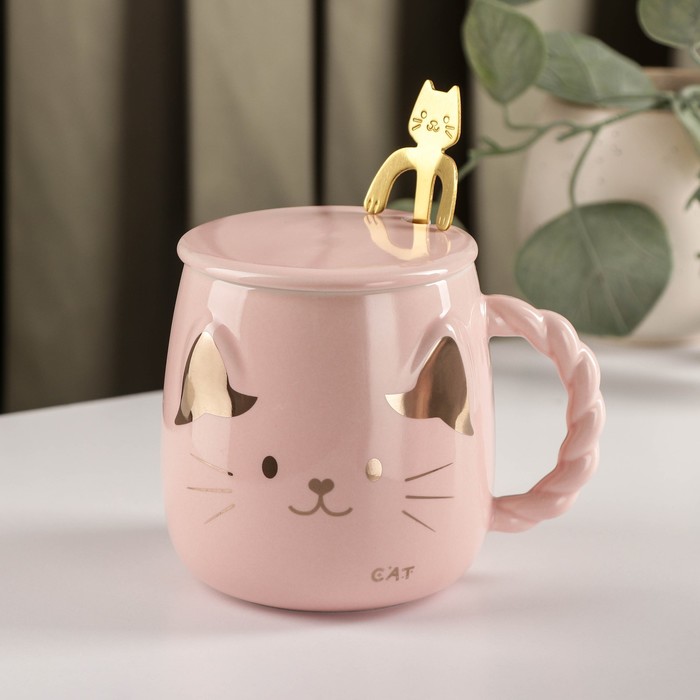Кружка с керамической крышкой и ложкой «Котик», 420 мл, цвет розовый
Кружка с керамической крышкой и ложкой «Котик», 420 мл, цвет розовый