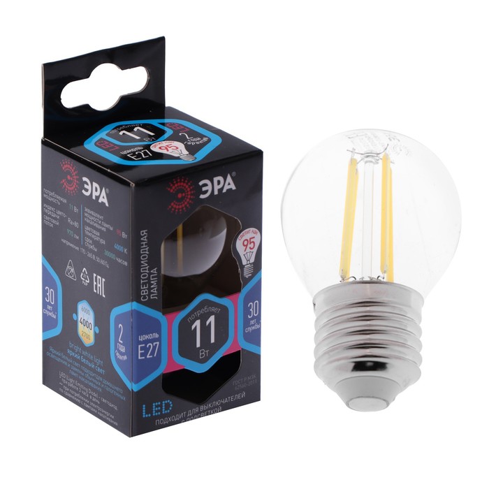 Лампа светодиодная ЭРА "Филамент" F-LED, Е27, 11 Вт 4000 К, 970 Лм, шар, нейтральный белый
Лампа светодиодная ЭРА "Филамент" F-LED, Е27, 11 Вт 4000 К, 970 Лм, шар, нейтральный белый