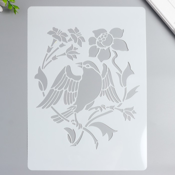 Трафарет пластик "Птица на ветке с цветами" 29,7х21 см 
Трафарет пластик "Птица на ветке с цветами" 29,7х21 см
