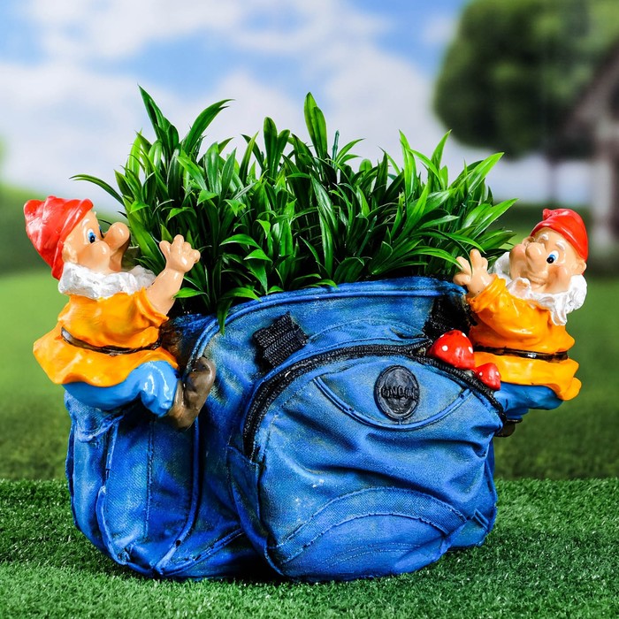 фото Фигурное кашпо "сумка с гномами" синяя, 30х23х19см хорошие сувениры