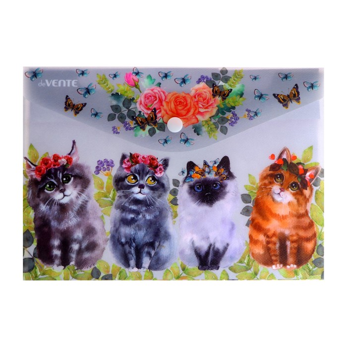 Папка-конверт на кнопке А5 deVENTE горизонтальная, 240 х 170 мм, 150 мкм, "Котики" фактура
Папка-конверт на кнопке А5 deVENTE горизонтальная, 240 х 170 мм, 150 мкм, "Котики" фактура