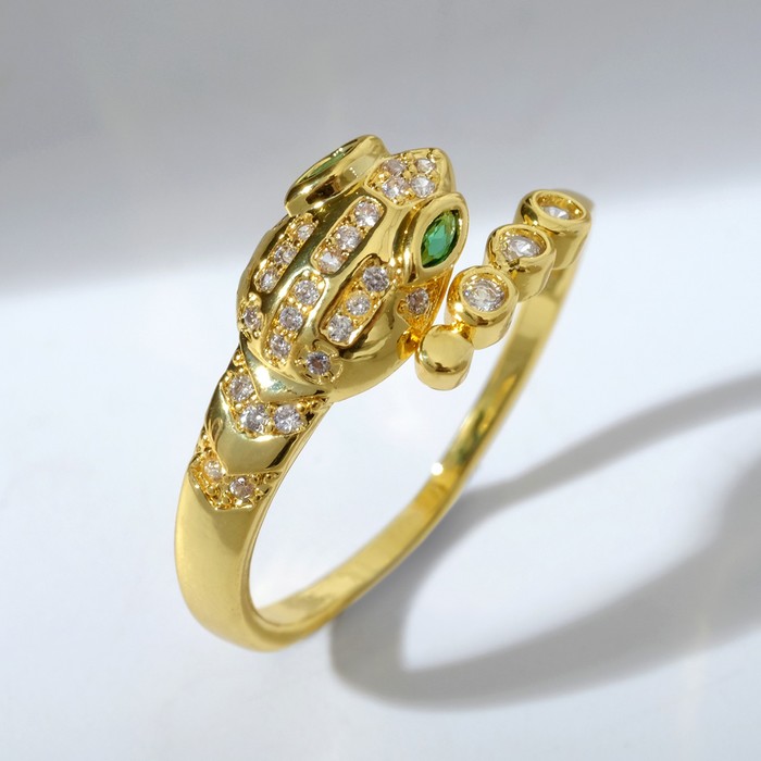 Кольцо "Змея" гремучая, цвет бело-зелёный в золоте, безразмерное