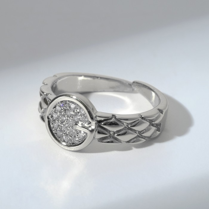 Кольцо "Ремешок" чешуя, цвет белый в серебре, безразмерное