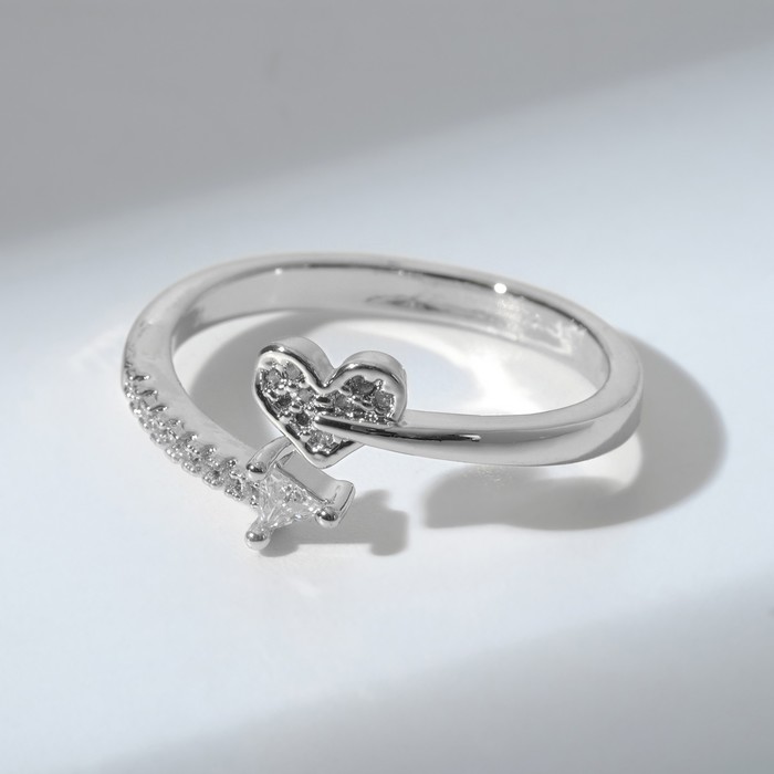 Кольцо "Сердце" со стрелой, цвет белый в серебре, безразмерное 
Кольцо "Сердце" со стрелой, цвет белый в серебре, безразмерное