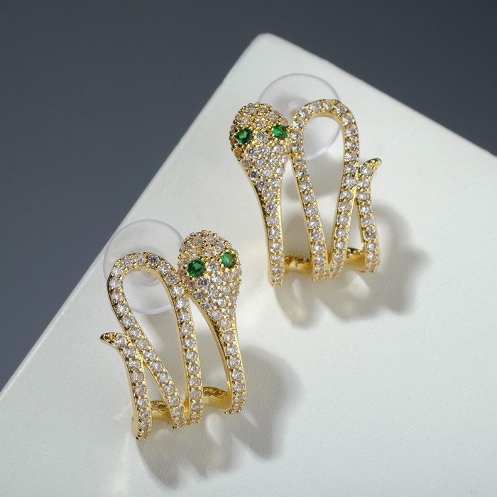 Серьги со стразами "Змея" изогнутая, цвет бело-зелёный в золоте
Серьги со стразами "Змея" изогнутая, цвет бело-зелёный в золоте
