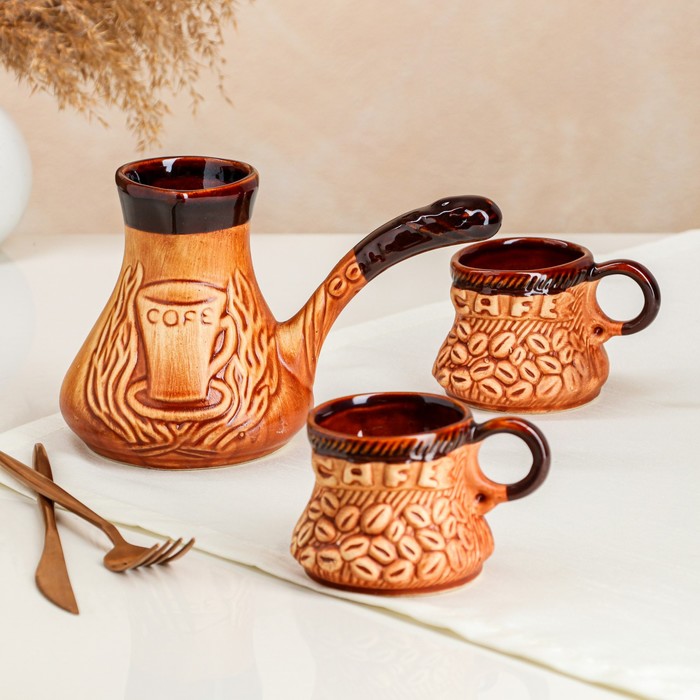 Кофейный набор "Coffee", под шамот, 3 предмета, турка 0.6 л, чашки 0.2 л
Кофейный набор "Coffee", под шамот, 3 предмета, турка 0.6 л, чашки 0.2 л