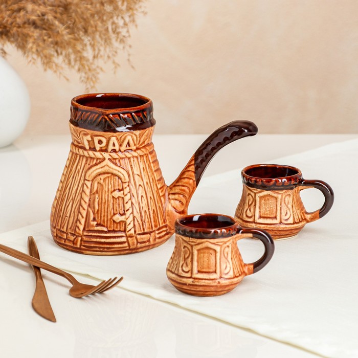 Кофейный набор "Княжий град", под шамот, 3 предмета, турка 0.55 л, чашки 0.1 л
Кофейный набор "Княжий град", под шамот, 3 предмета, турка 0.55 л, чашки 0.1 л