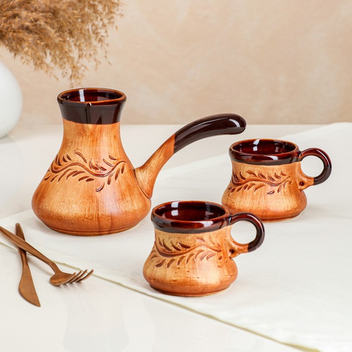 Кофейный набор "Резной", под шамот, 3 предмета, турка 0.6 л, чашки 0.2 л
Кофейный набор "Резной", под шамот, 3 предмета, турка 0.6 л, чашки 0.2 л