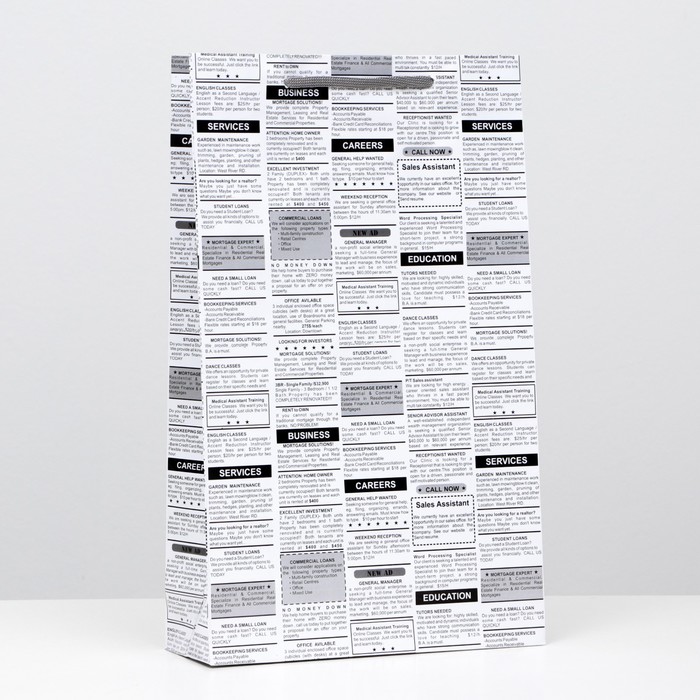 Пакет ламинированный "Газета", 40,5 х 24,8 х 9 см, набор 12 шт.
Пакет ламинированный "Газета", 40,5 х 24,8 х 9 см, набор 12 шт.