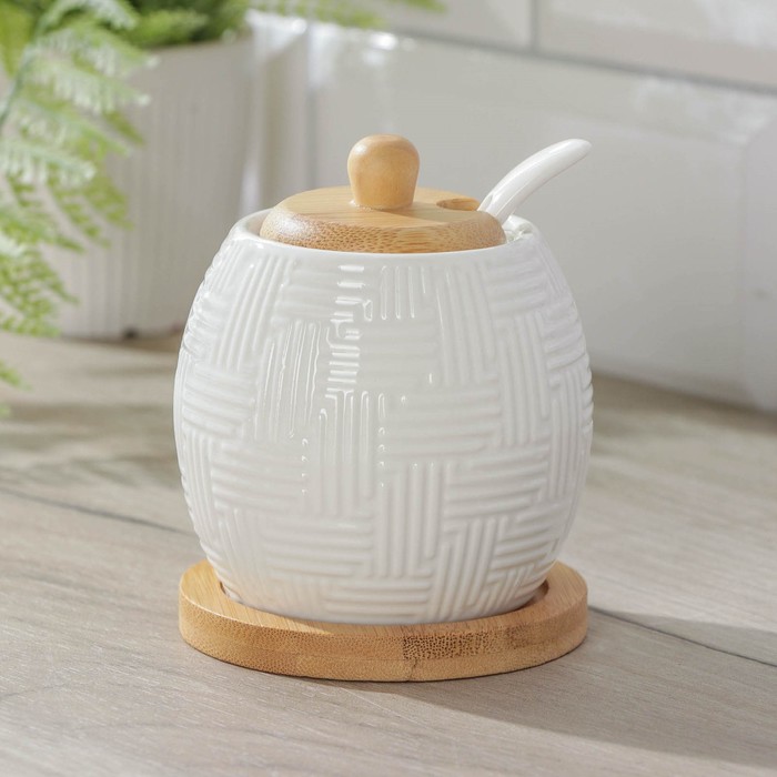 фото Сахарница на деревянной подставке «эстет», 250 мл, с ложкой