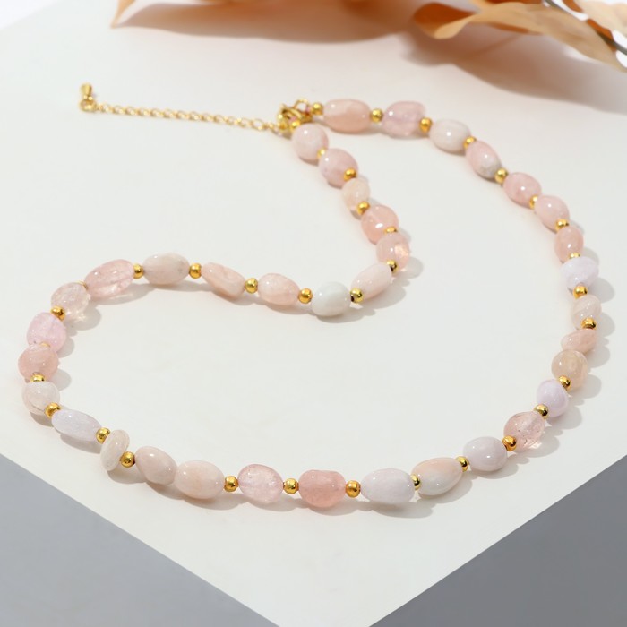 фото Бусы галтовка через золотистый шарик "микс камней" (берилл и кварц), 40см с удлинителем 5см