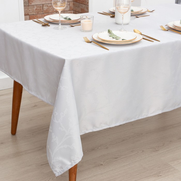 фото Скатерть этель "ветвь" цв.серебро, 142*220 +/-3 см, 115 ±10 гр,100%