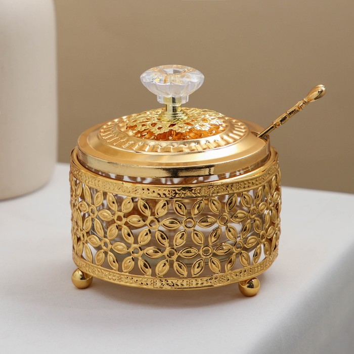 фото Сахарница "цветы" с ложкой 9х10 см