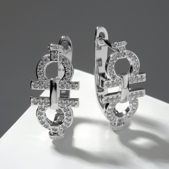 фото Серьги со стразами "богема" крепление, цвет белый в серебре