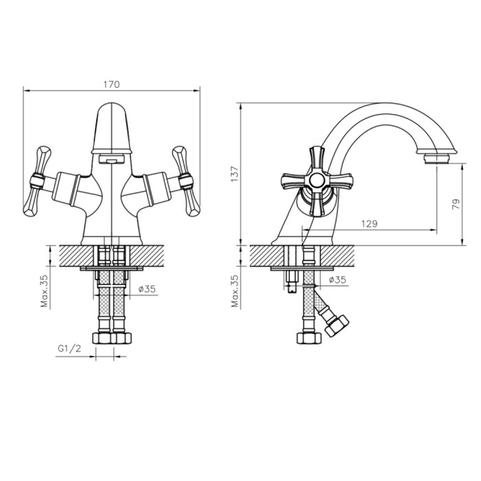 Смеситель для раковины DECOROOM DR52011, двухвентильный, длина излива 129 мм, хром
Смеситель для раковины DECOROOM DR52011, двухвентильный, длина излива 129 мм, хром