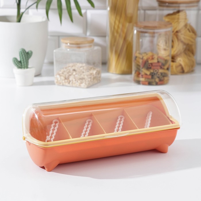 фото Банка для сыпучих продуктов, 4 отделения, 28×11×9,5 см, с ложками, цвет микс