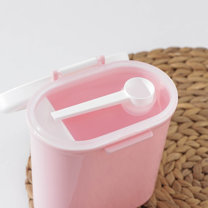 фото Банка пластиковая для сыпучих продуктов «удовольствие», овальная, с ложкой, 13,5×9,5×14 см, цвет микс