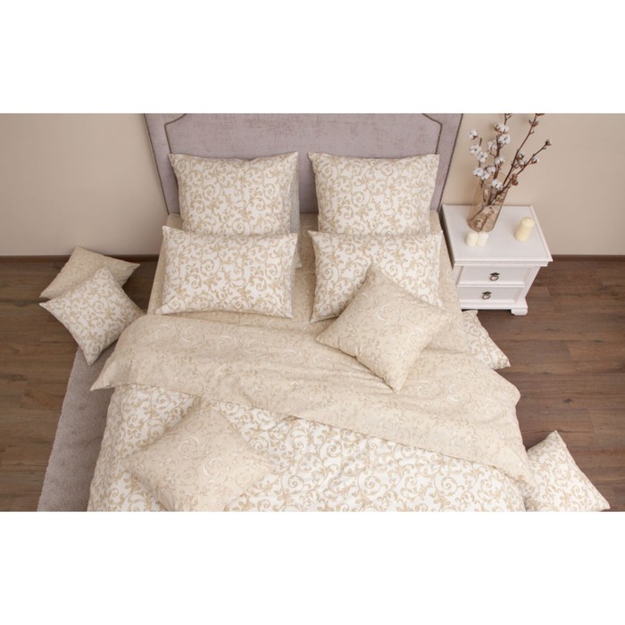 фото Постельное бельё 1.5 сп «ницца беж», размер 180x220 см, 145x210 см, 50x70 см - 2 шт хлопковый край