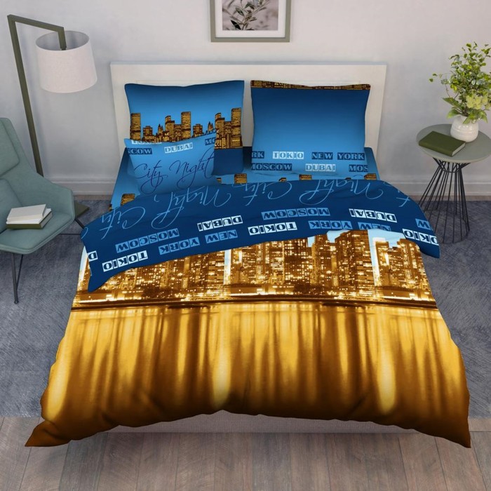 фото Постельное бельё евро «ночной город», размер 200x220 см, 200x215 см, 70x70 см - 2 шт василиса