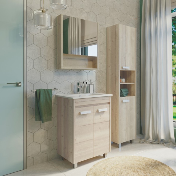 фото Тумба-умывальник comforty «марио-60» цвет дуб дымчатый, с раковиной quadro 60